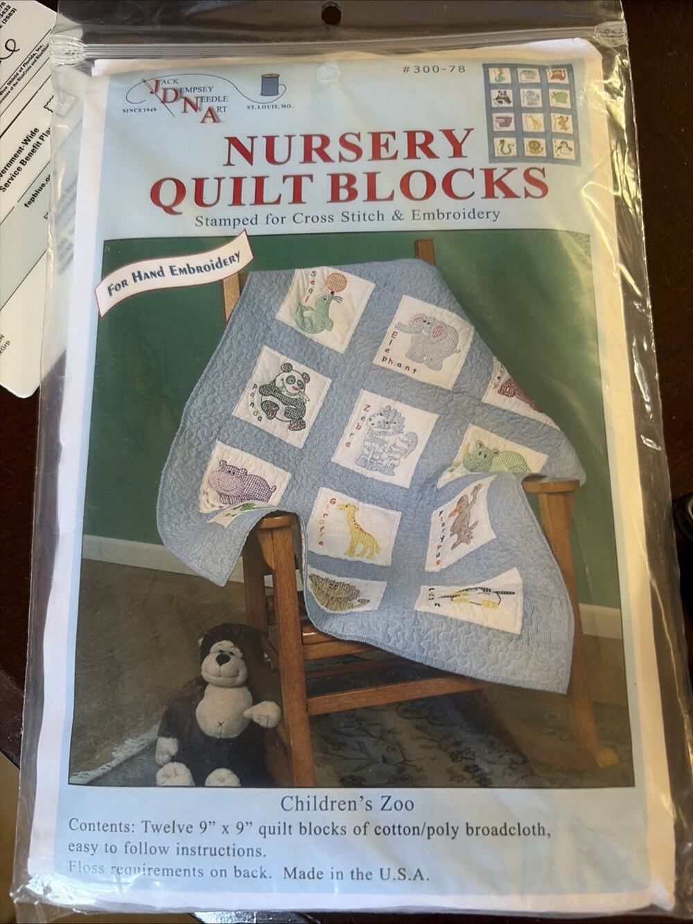 Dempsey Nursery  Children's Zoo 12 Stamped Cross Stitch Quilt Blocks  02/2026